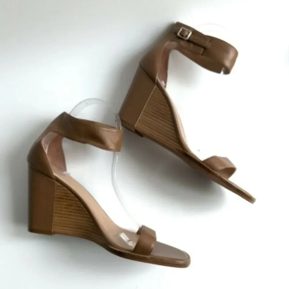 Linea Paolo Leather Elodie Ankle Strap Wedge Brown 9.5